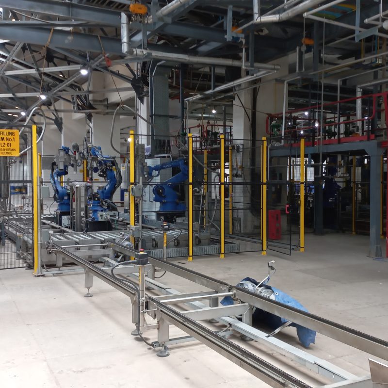 Robot Filler line for drums in fully automated plant