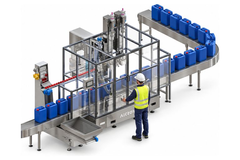 Llenadora automática en línea AiCROV EL2-E para garrafas y cubos