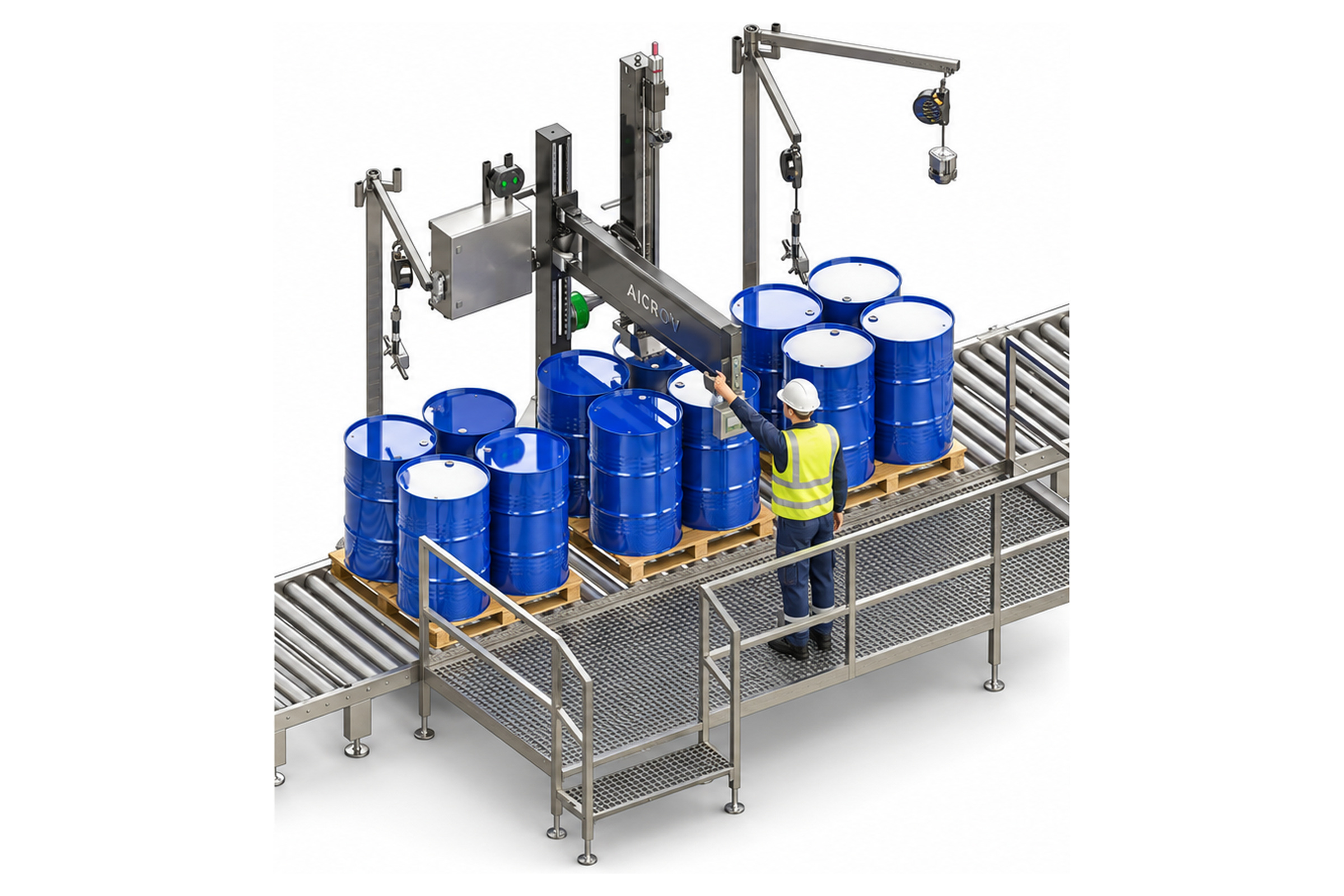 AiCROV SP2 semi-automatic filling machine with conveyor line