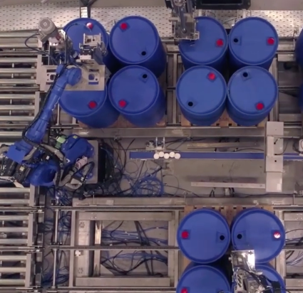 turnkey system for automatic drum filling and palletizing