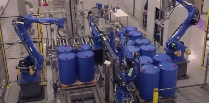 turnkey system for automatic drum filling and palletizing